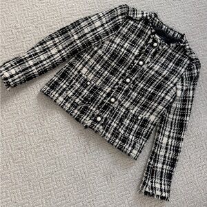 Zara Black and Cream Tweed Jacket